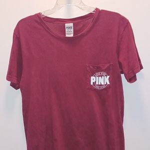 Pink Victoria Secret pocketed tee size xs pink on back and on pocket love